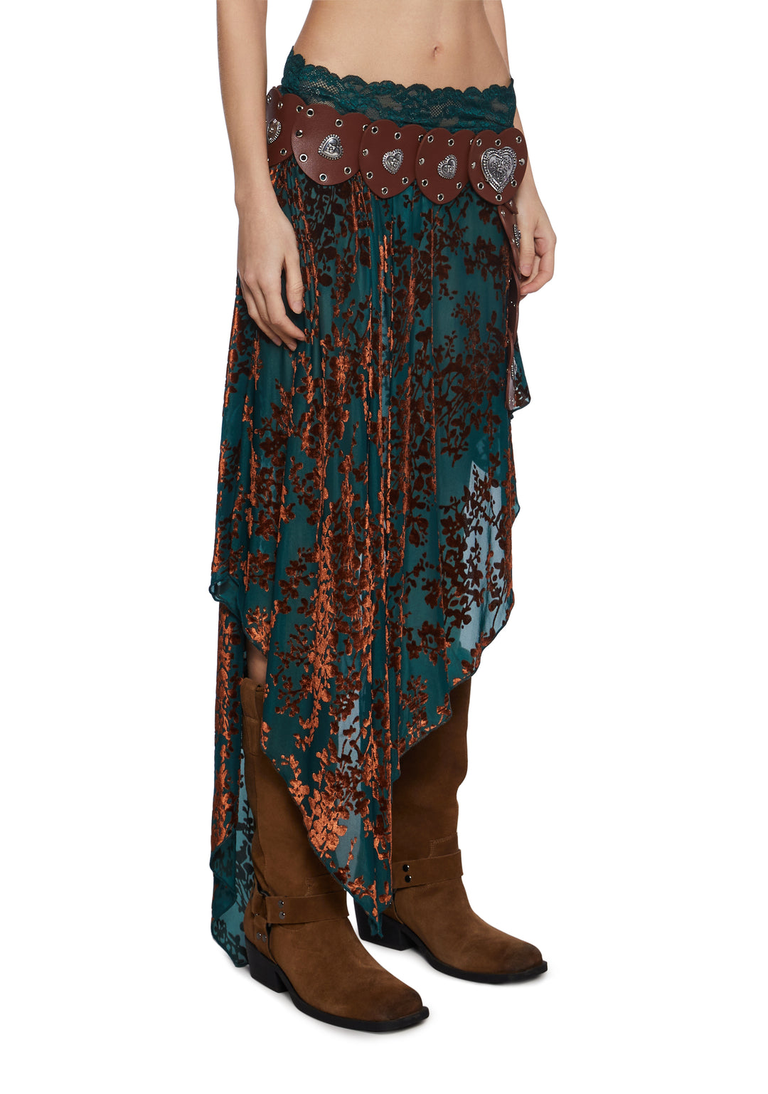 Womens Mesh Flocked Floral Midi Skirt Current Mood - Multi - Image 3