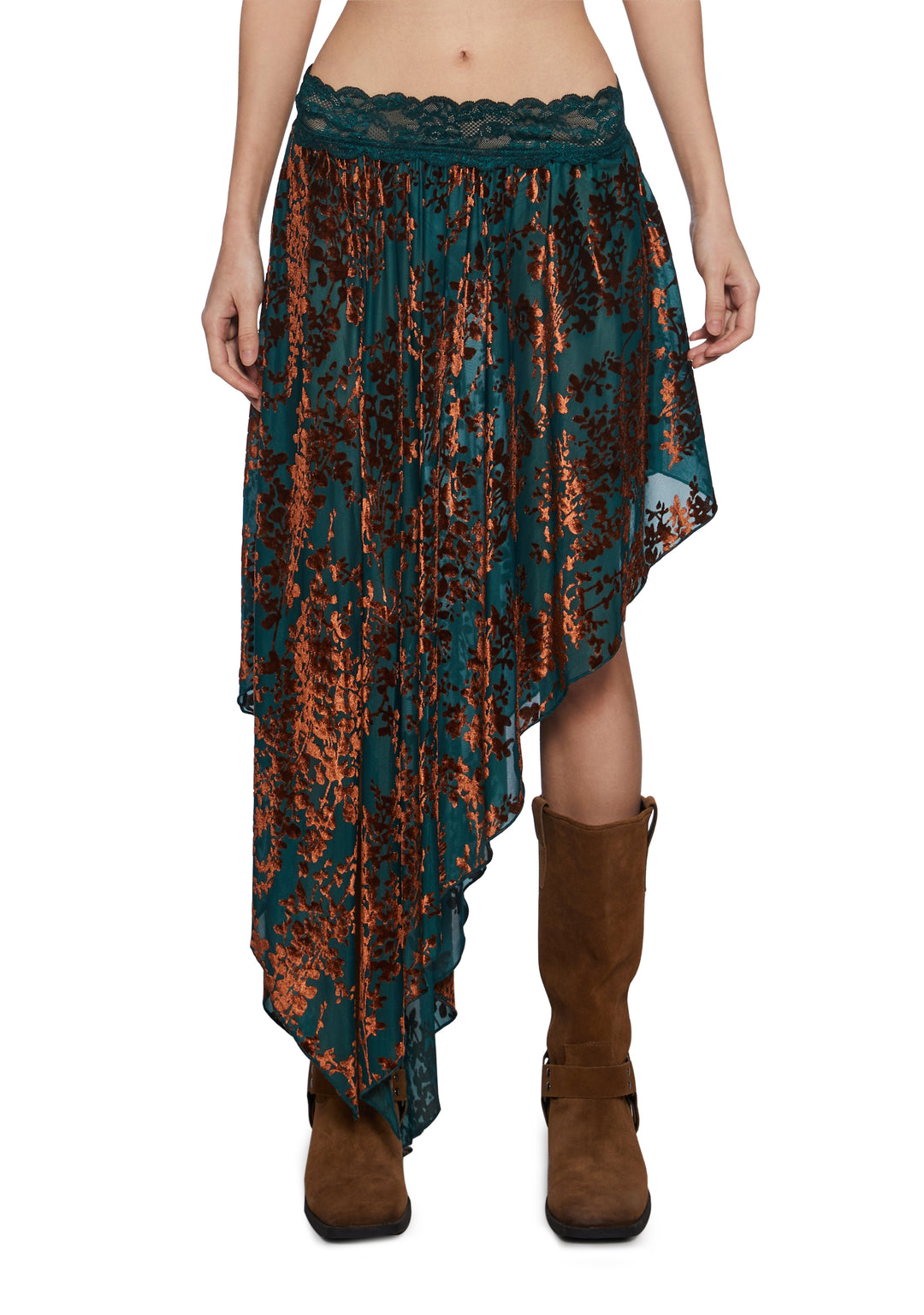 Womens Mesh Flocked Floral Midi Skirt Current Mood - Multi