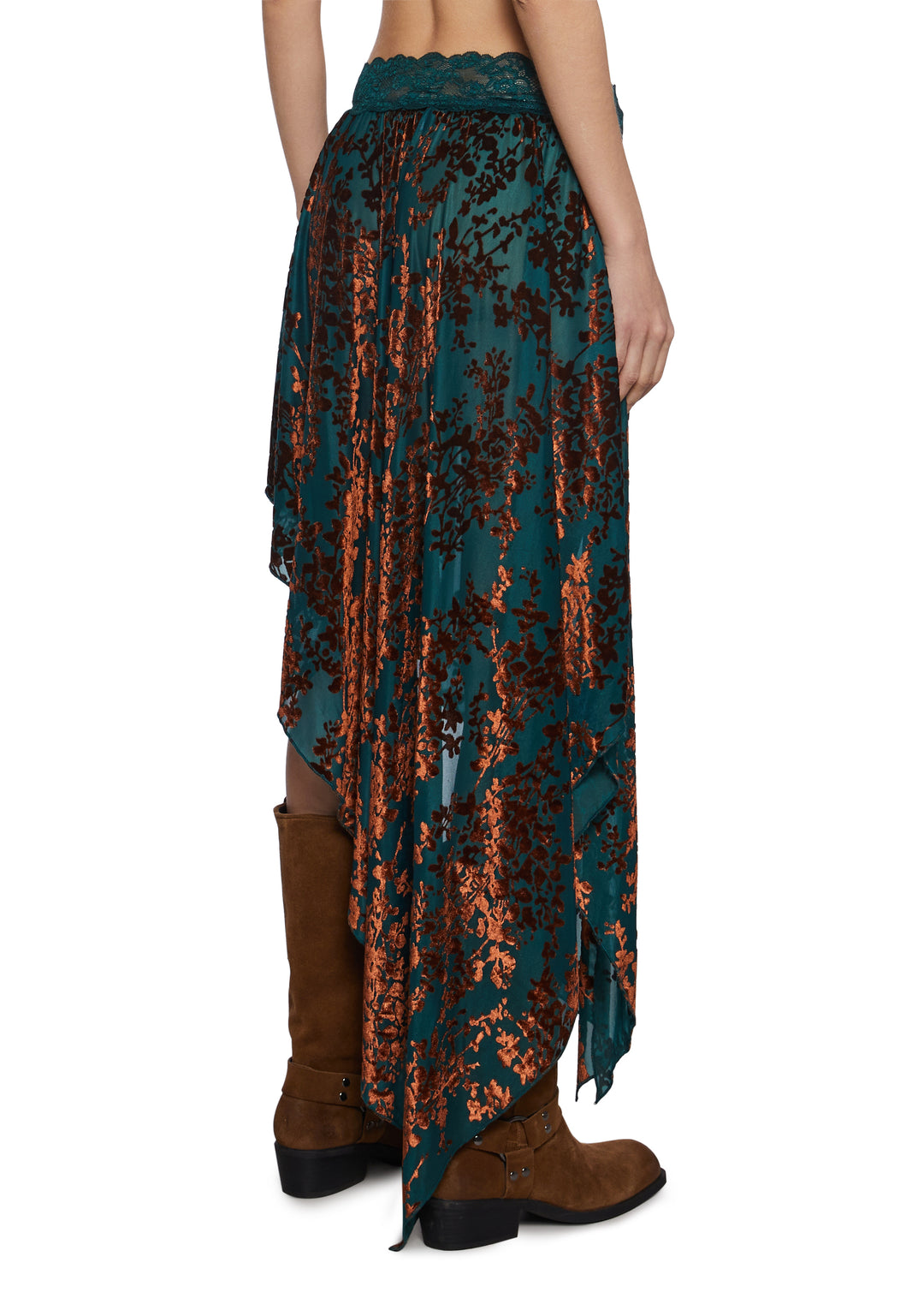 Womens Mesh Flocked Floral Midi Skirt Current Mood - Multi - Image 4