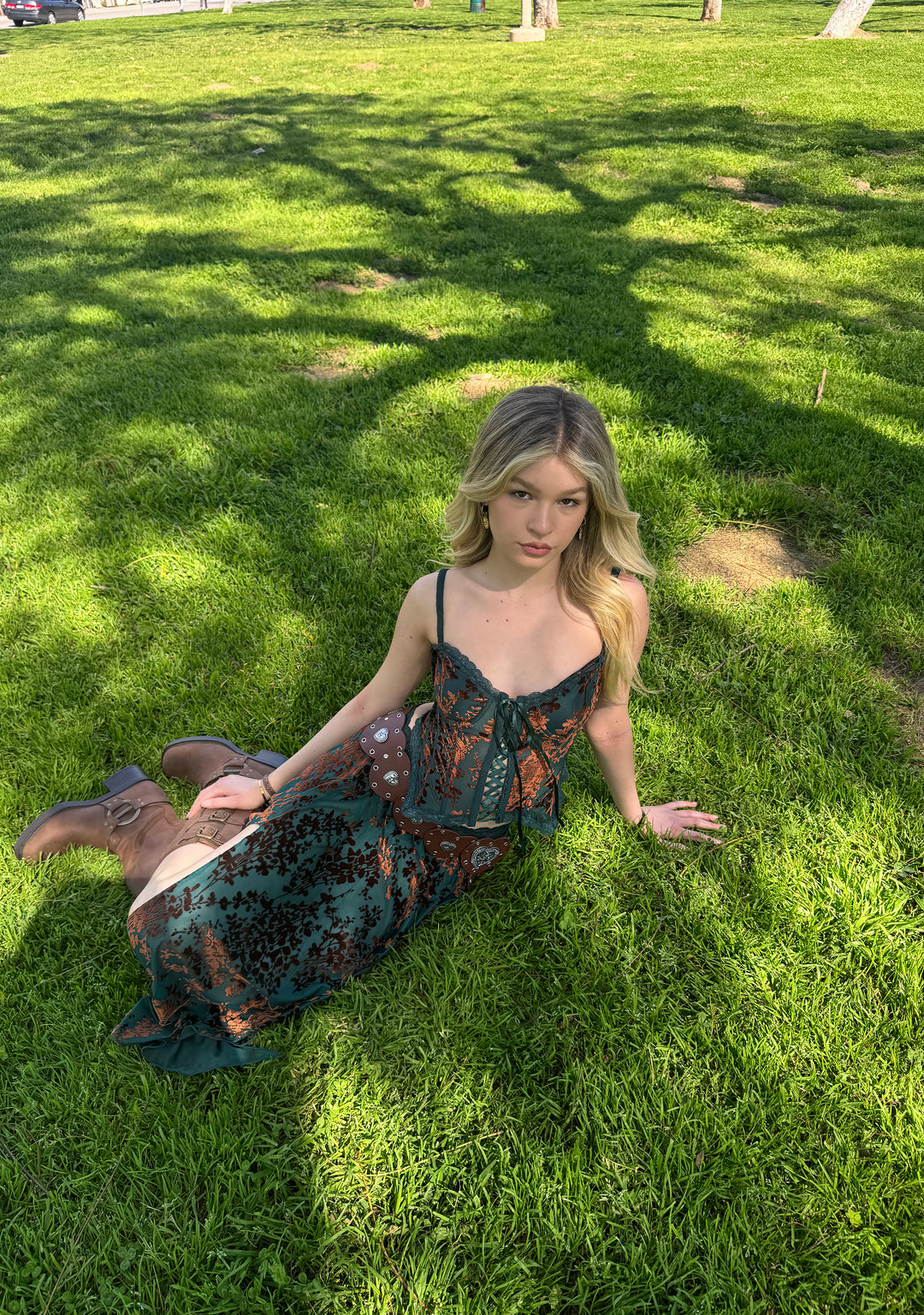 Womens Mesh Flocked Floral Midi Skirt Current Mood - Multi - Image 8