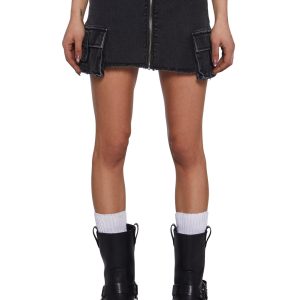 Womens Washed Denim Mini Skirt With Cargo Pockets Current Mood - Black
