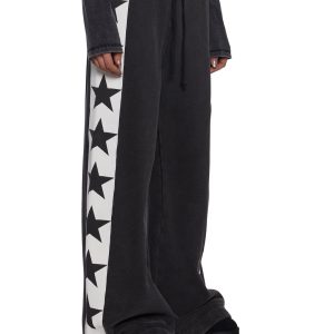 Womens Washed Wide Leg Sweatpants With Stars Current Mood - Black