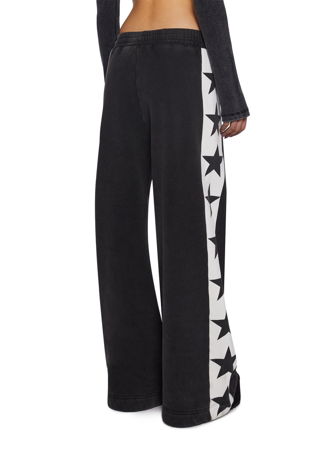 Womens Washed Wide Leg Sweatpants With Stars Current Mood - Black - Image 4