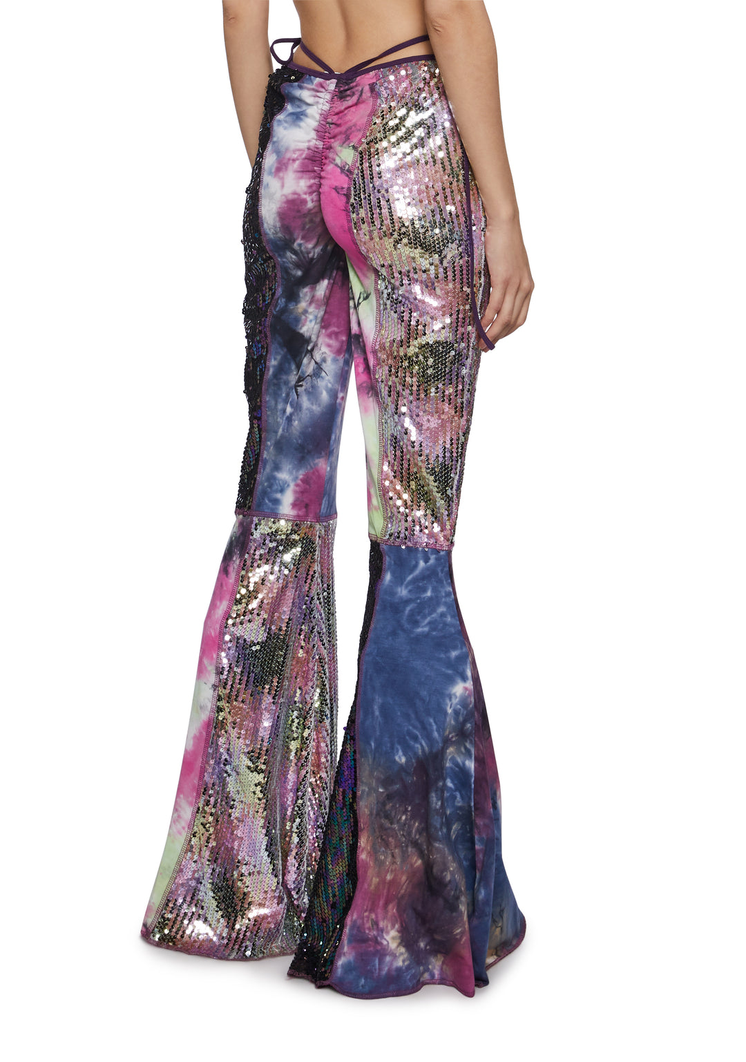 Womens Sequin Tie-Dye Patchwork Flare Pants Club Exx - Multi - Image 4