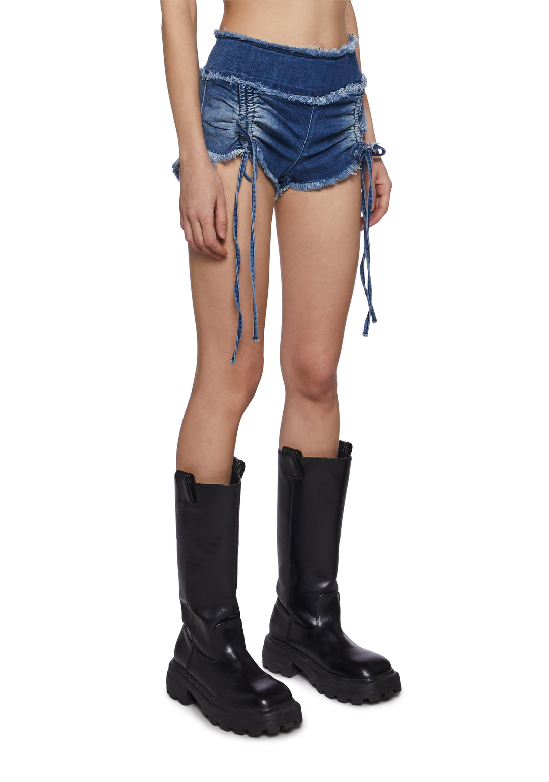 Womens Ruched Distressed Denim Shorts Club Exx - Blue - Image 3