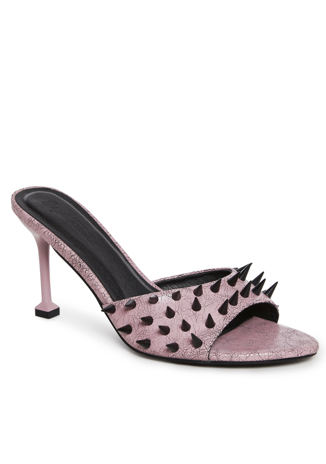 Vegan Leather Distressed Spiked Slide Peep Toe Heels Sugar Thrillz - Pink - Image 2