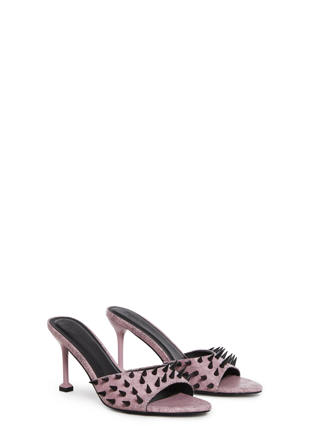 Vegan Leather Distressed Spiked Slide Peep Toe Heels Sugar Thrillz - Pink - Image 3