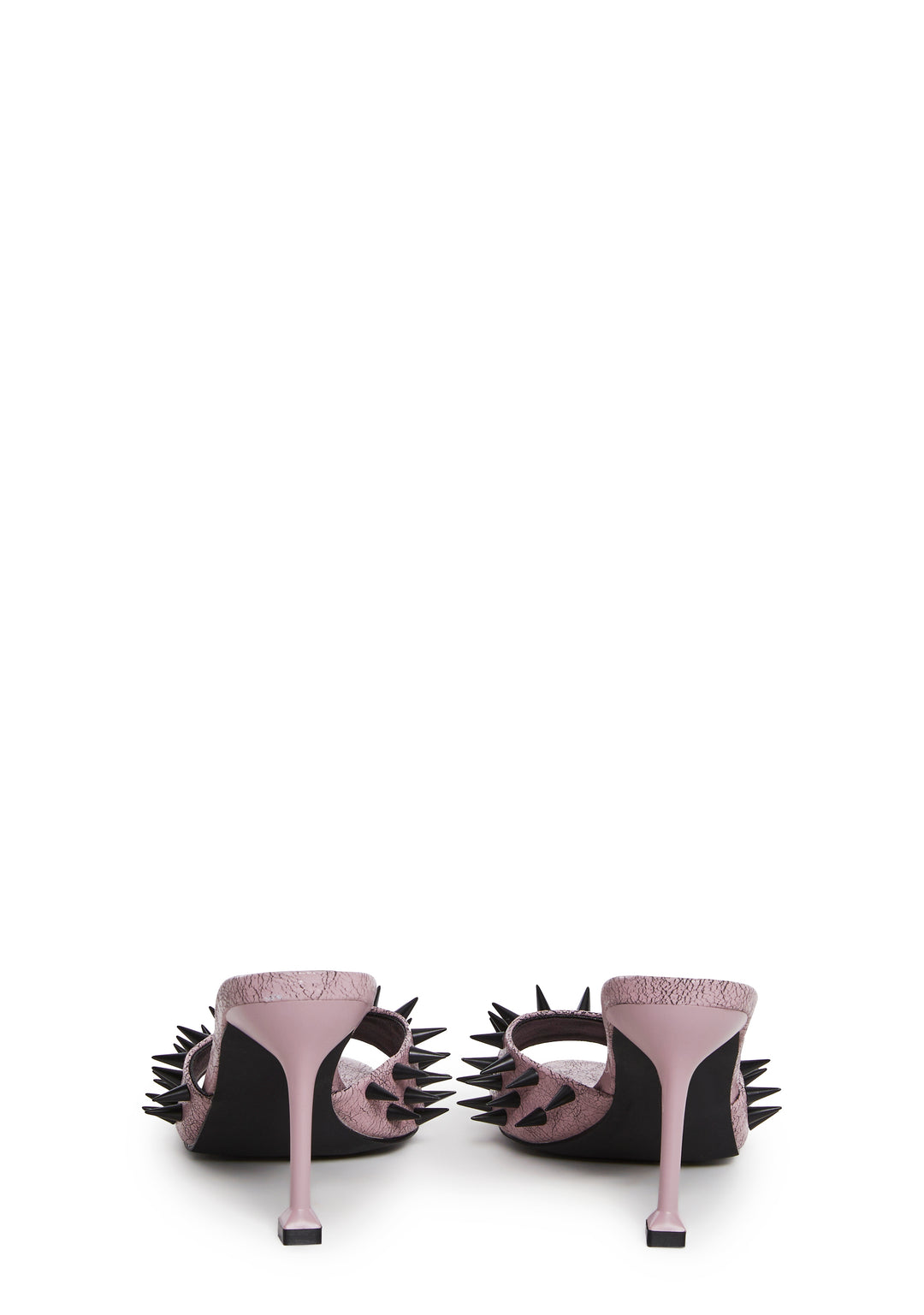 Vegan Leather Distressed Spiked Slide Peep Toe Heels Sugar Thrillz - Pink - Image 4