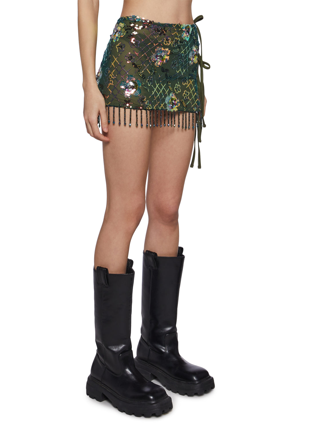 Womens Sequin Fringe Mini Skirt Club Exx - Multi - Image 3