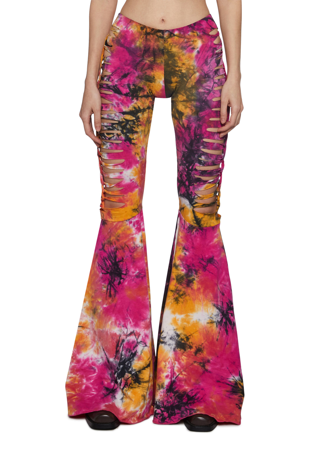 Womens Tie Dye Shredded Yoga Flare Pants Club Exx - Multi