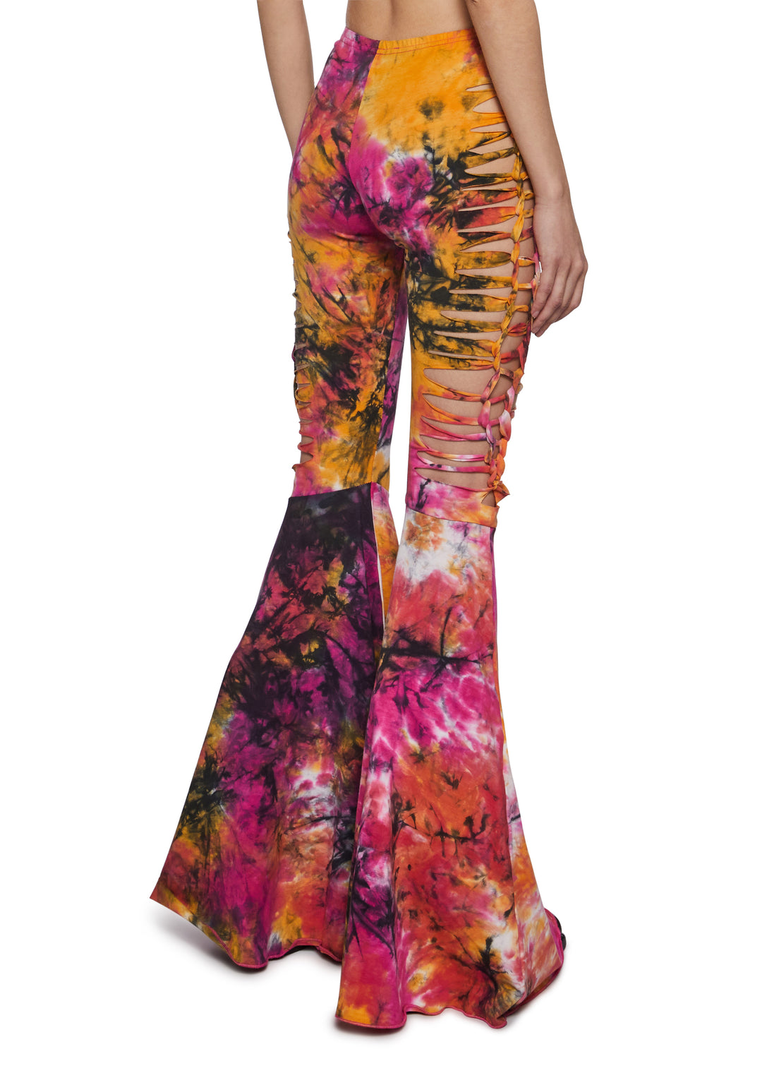 Womens Tie Dye Shredded Yoga Flare Pants Club Exx - Multi - Image 4