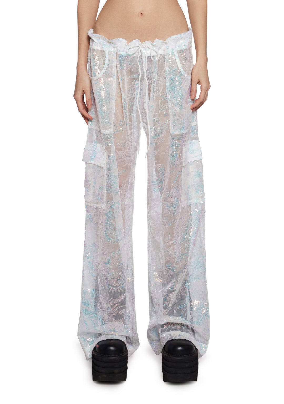 Womens Sheer Sequined Cargo Pants Club Exx - Multi