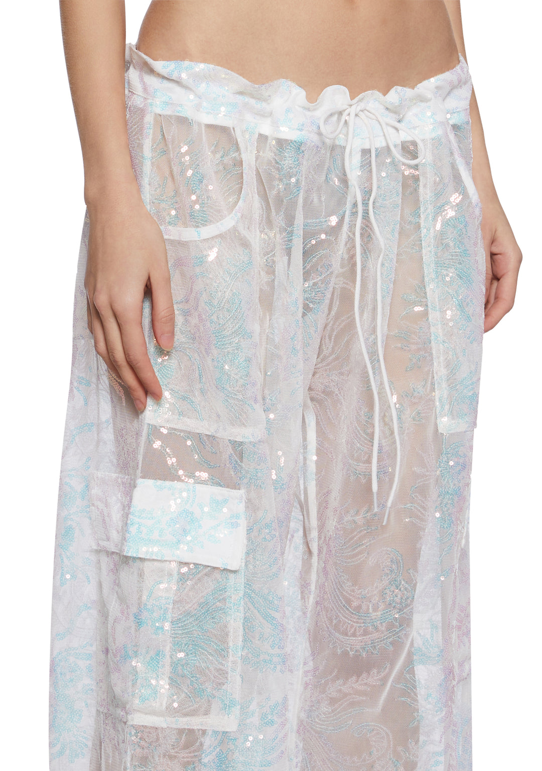 Womens Sheer Sequined Cargo Pants Club Exx - Multi - Image 5
