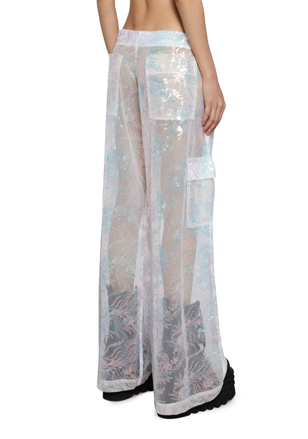 Womens Sheer Sequined Cargo Pants Club Exx - Multi - Image 4