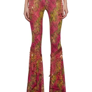 Womens Printed Mesh Flared Pants With Fringe CLub Exx - Multi