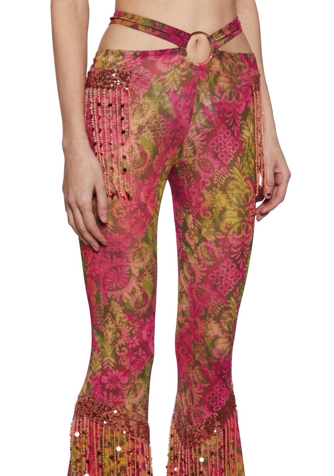 Womens Printed Mesh Flared Pants With Fringe CLub Exx - Multi - Image 5