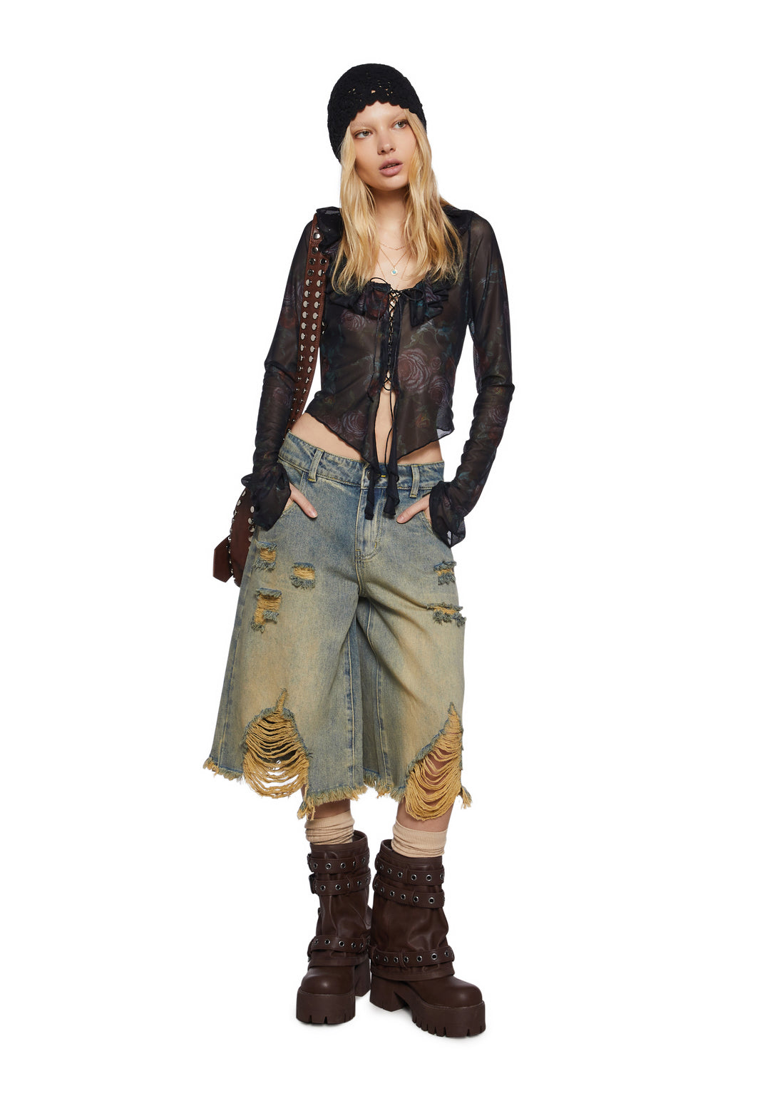 Womens Rose Print Floral Mesh Top Current Mood - Multi - Image 2