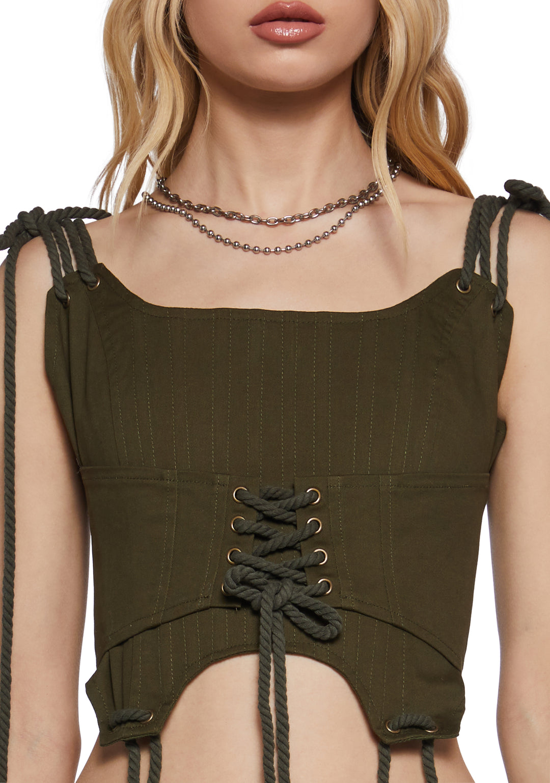 Womens Lace Up Rope Corset Top Darker Wavs - Green - Image 5