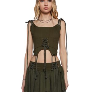 Womens Lace Up Rope Corset Top Darker Wavs - Green