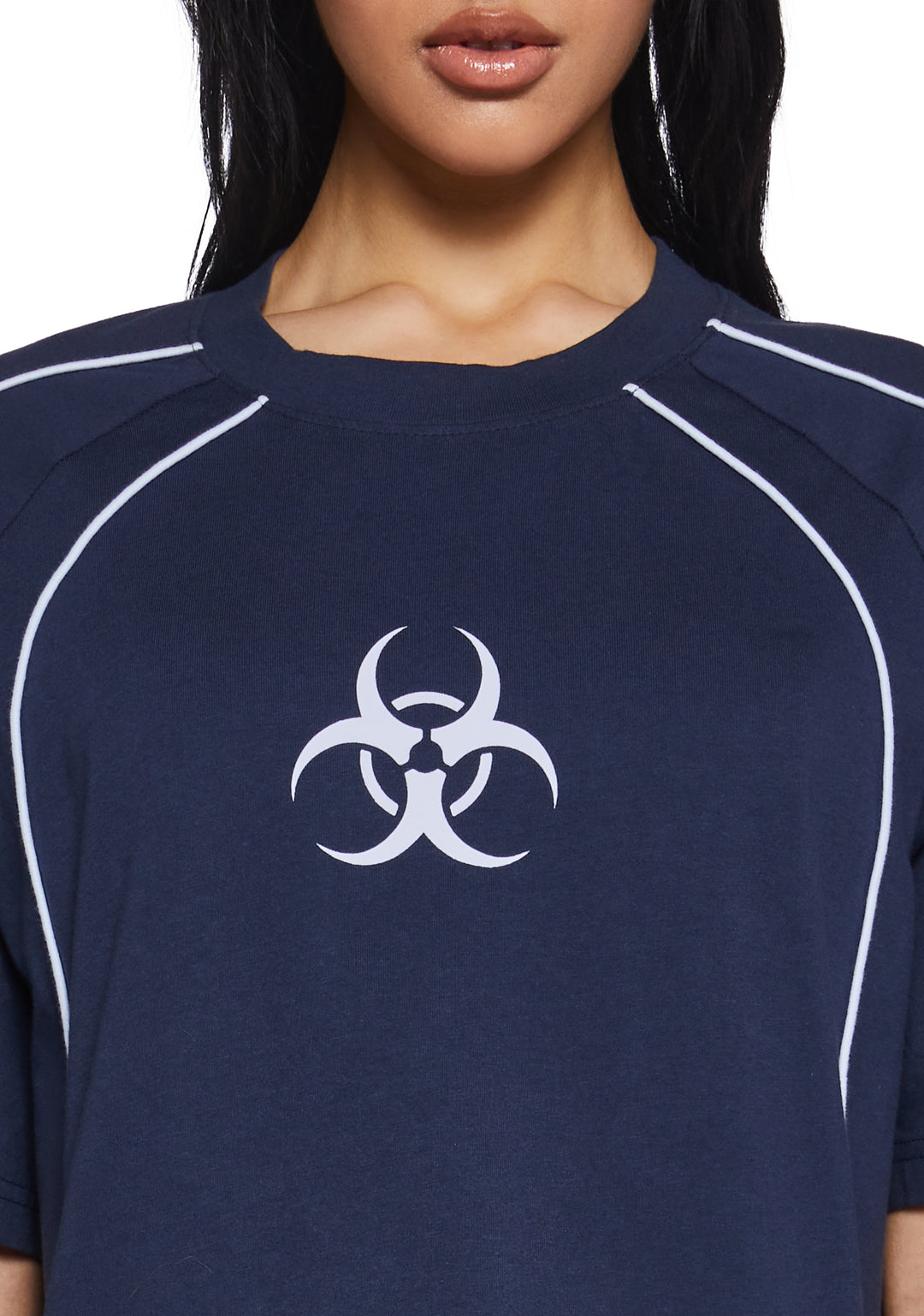 Womens Oversized Cotton Tee With Hazard Symbol Graphics Current Mood - Blue - Image 5
