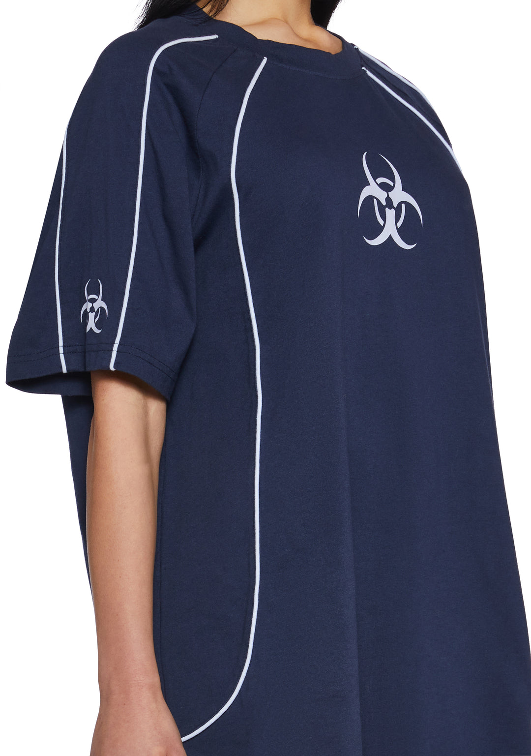 Womens Oversized Cotton Tee With Hazard Symbol Graphics Current Mood - Blue - Image 6