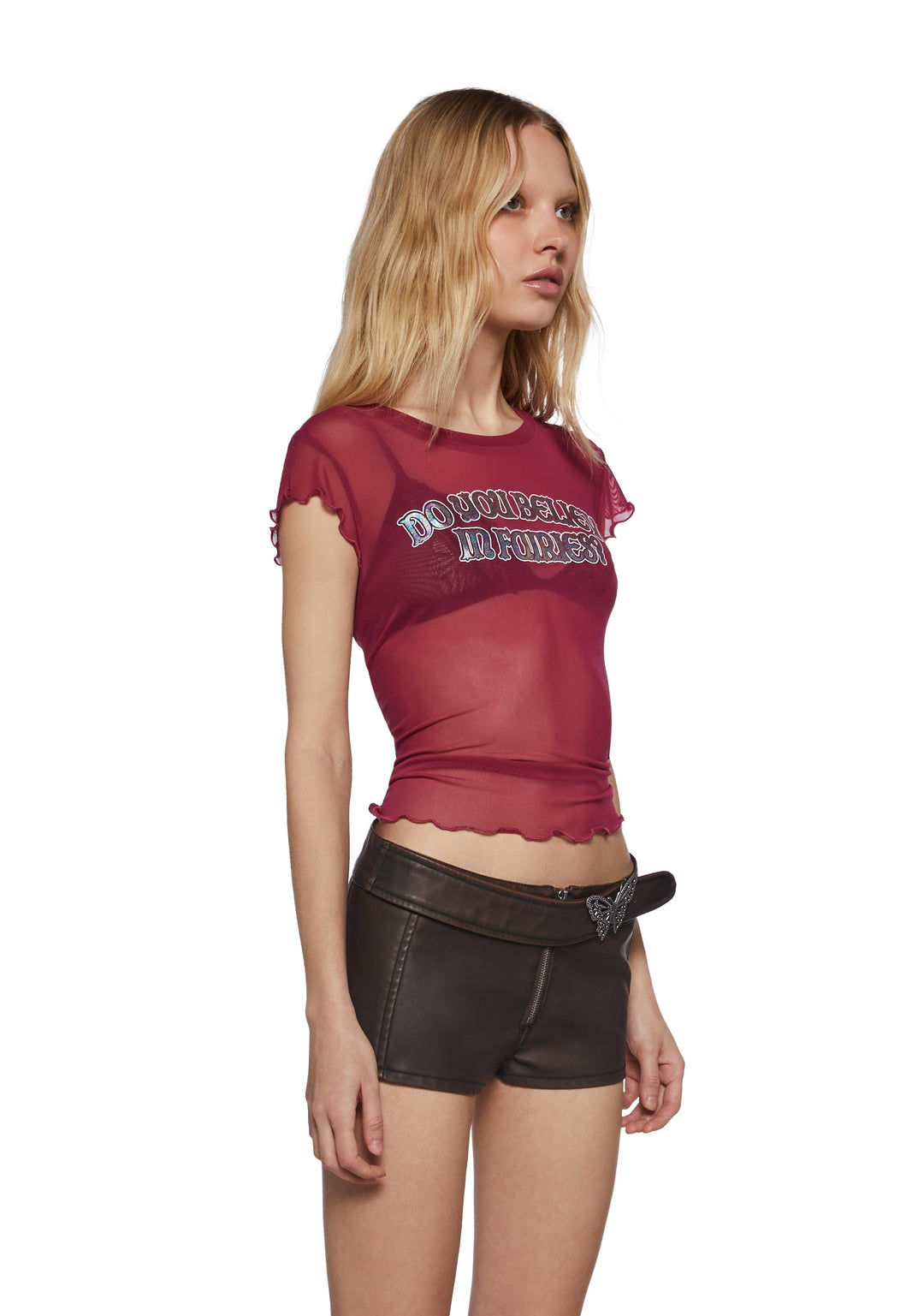 Do You Believe In Fairies Mesh Baby Graphic Tee Club Exx - Red - Image 3