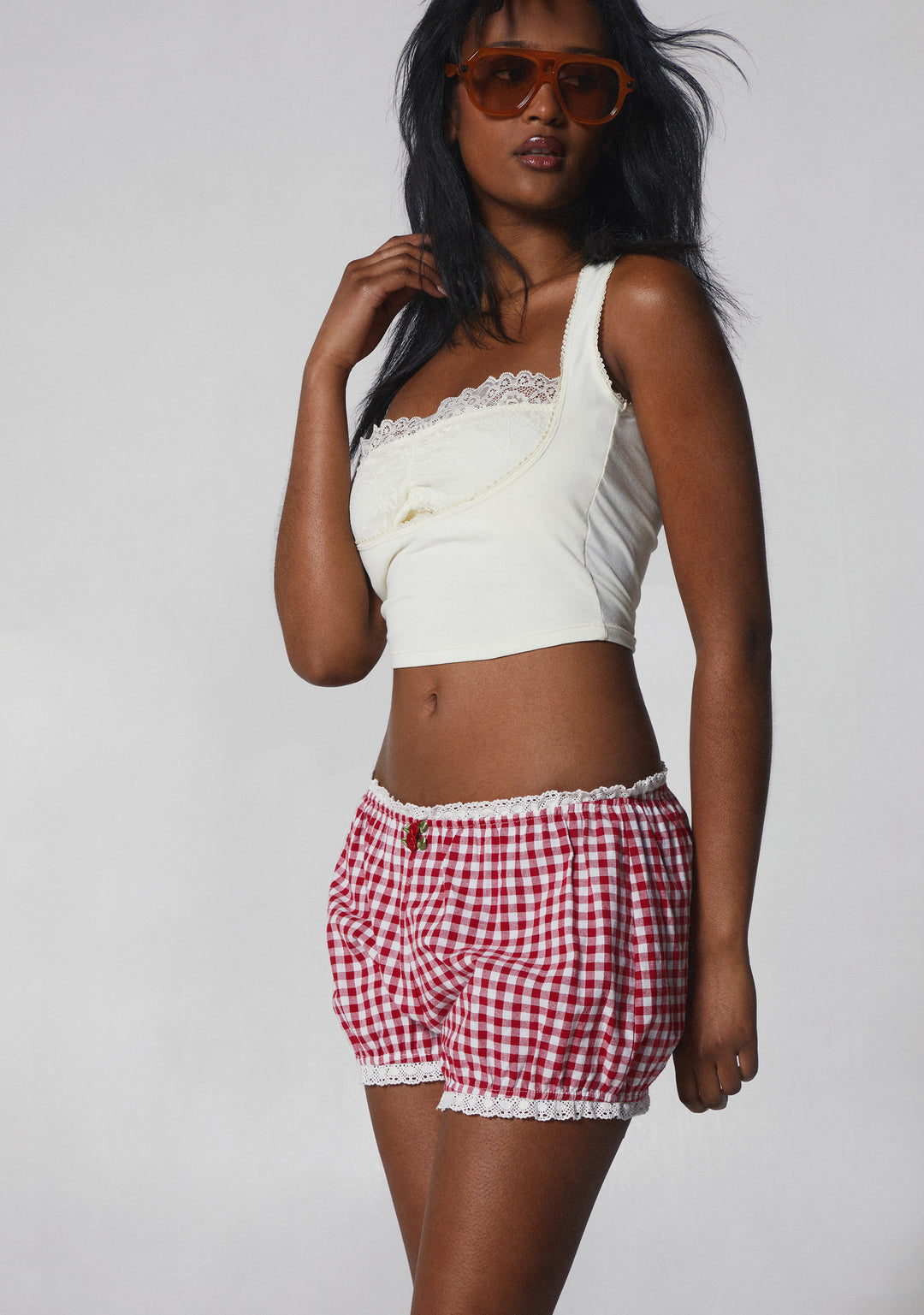 Womens Lace Cotton Crop Top With Open Back Generation Kiss - Off White - Image 7