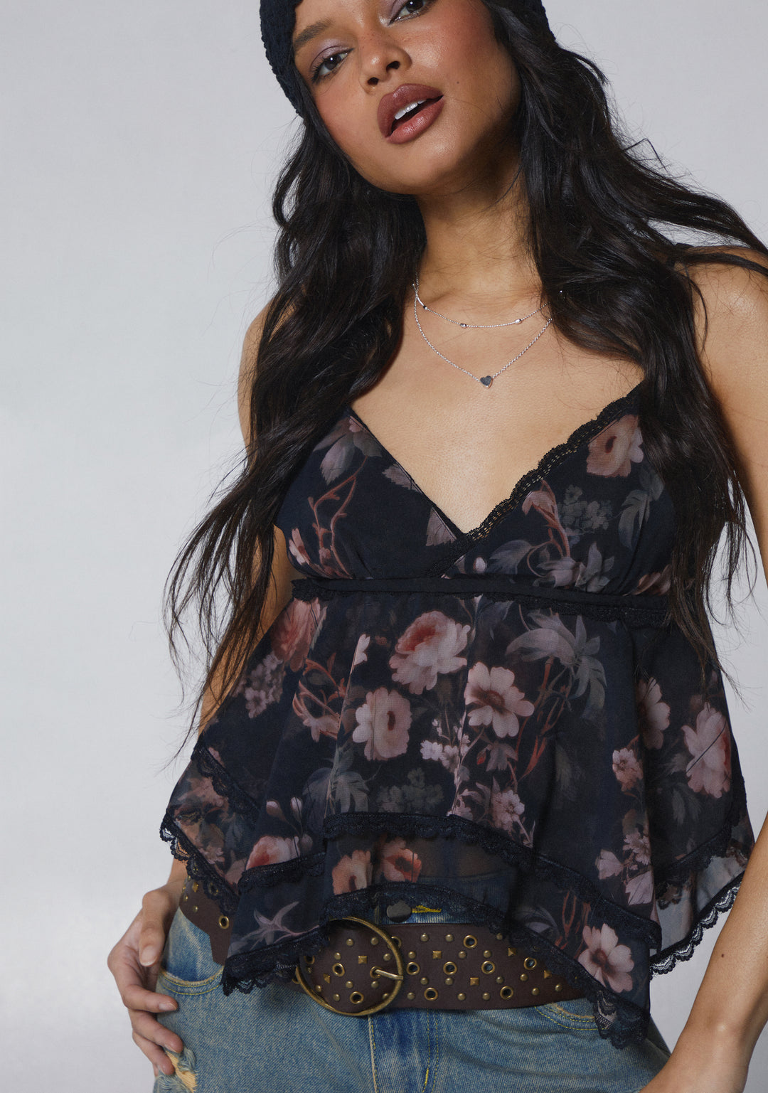 Womens Floral Print Chiffon Lace Top Current Mood - Multi - Image 6