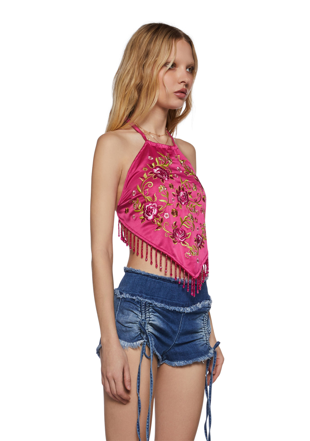 Womens Embroidered Halter Top Club Exx - Pink - Image 3