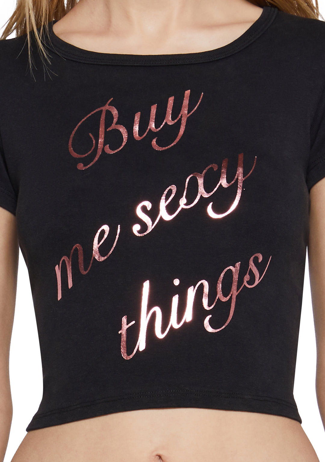 Womens Buy Me Sexy Thing Graphic Crop Top Generation Kiss - Black - Image 5