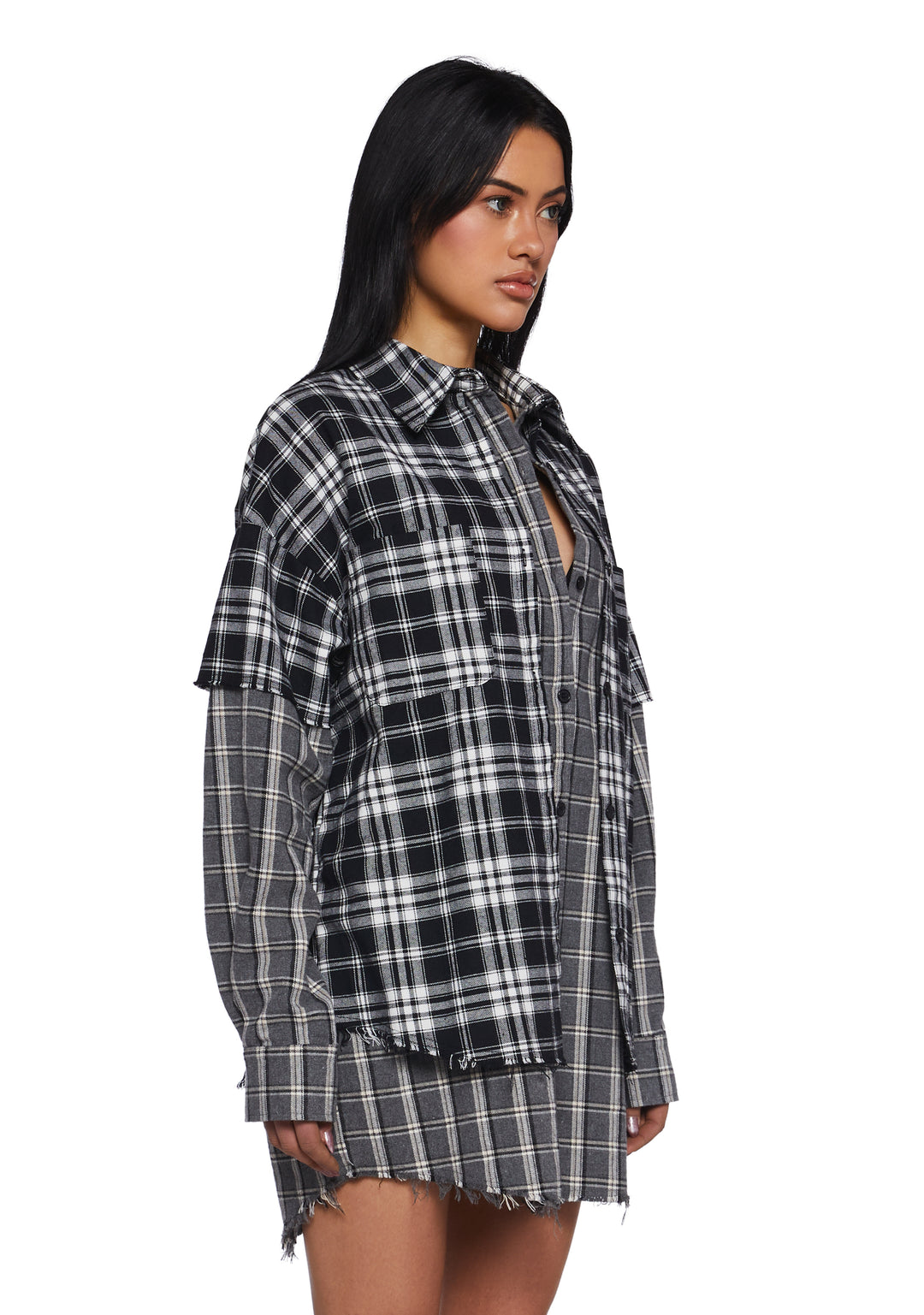 Womens Mixed Plaid Shirt With Short Sleeves Current Mood - Multi - Image 3