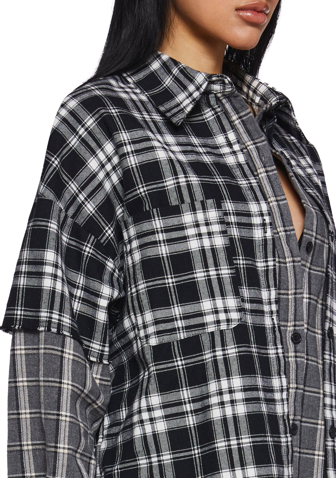 Womens Mixed Plaid Shirt With Short Sleeves Current Mood - Multi - Image 6