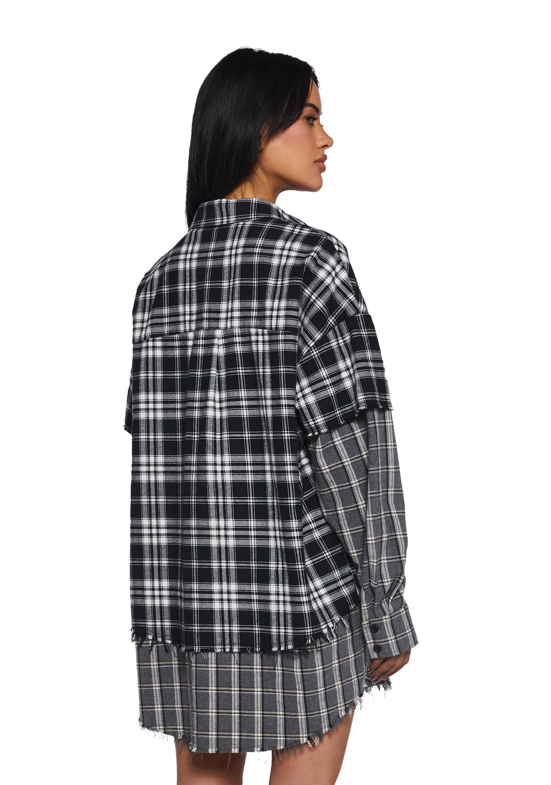 Womens Mixed Plaid Shirt With Short Sleeves Current Mood - Multi - Image 4