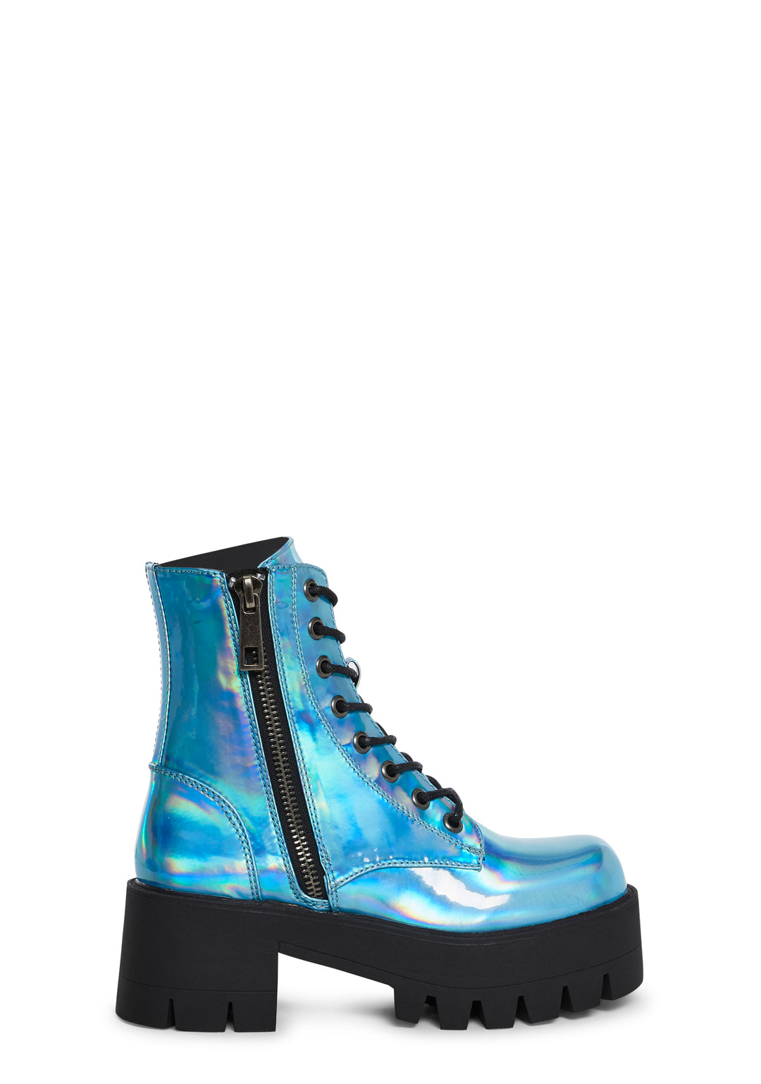 Metallic Holo Combat Boots Raves Current Mood - Blue