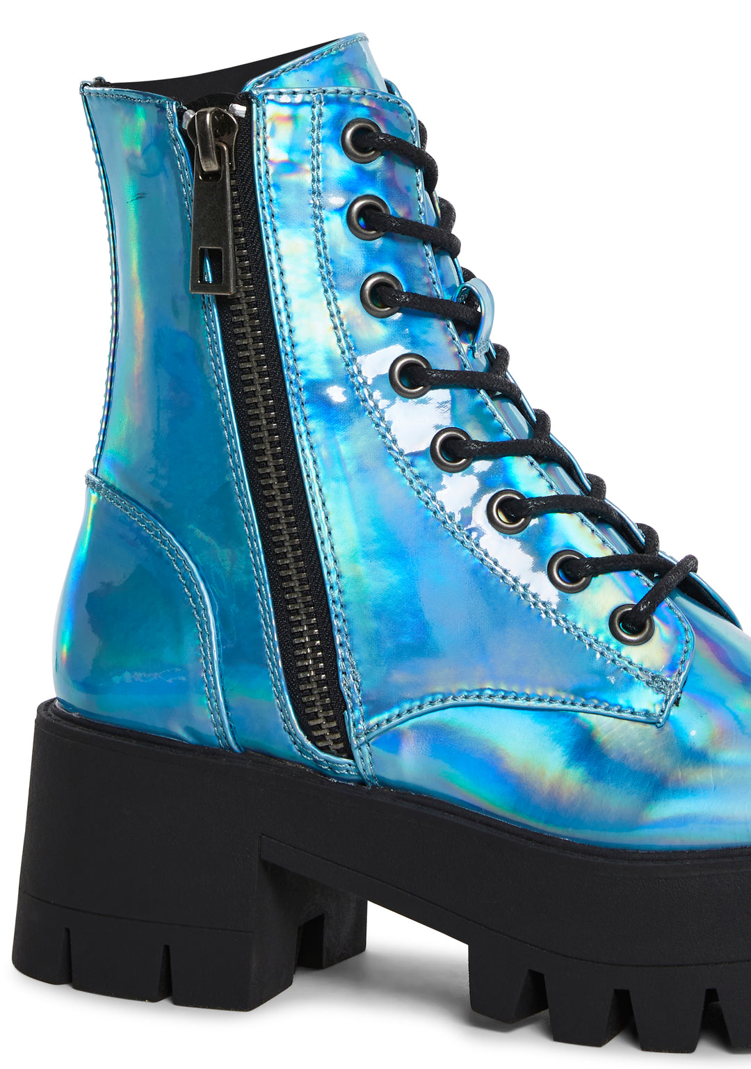 Metallic Holo Combat Boots Raves Current Mood - Blue - Image 2