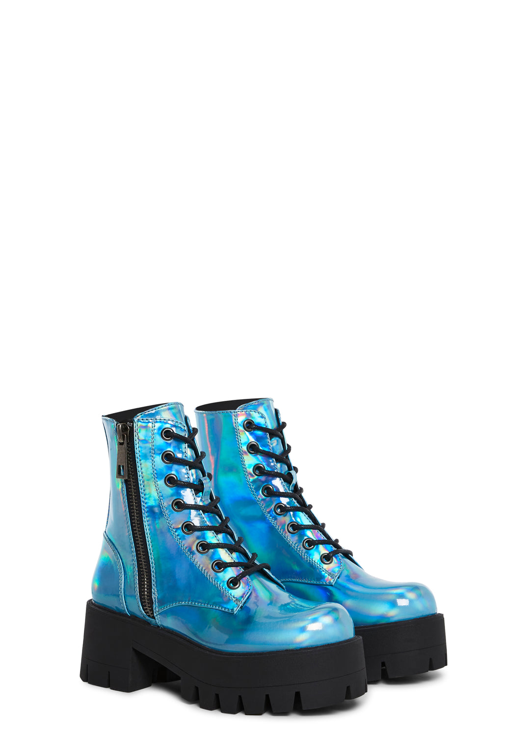 Metallic Holo Combat Boots Raves Current Mood - Blue - Image 3