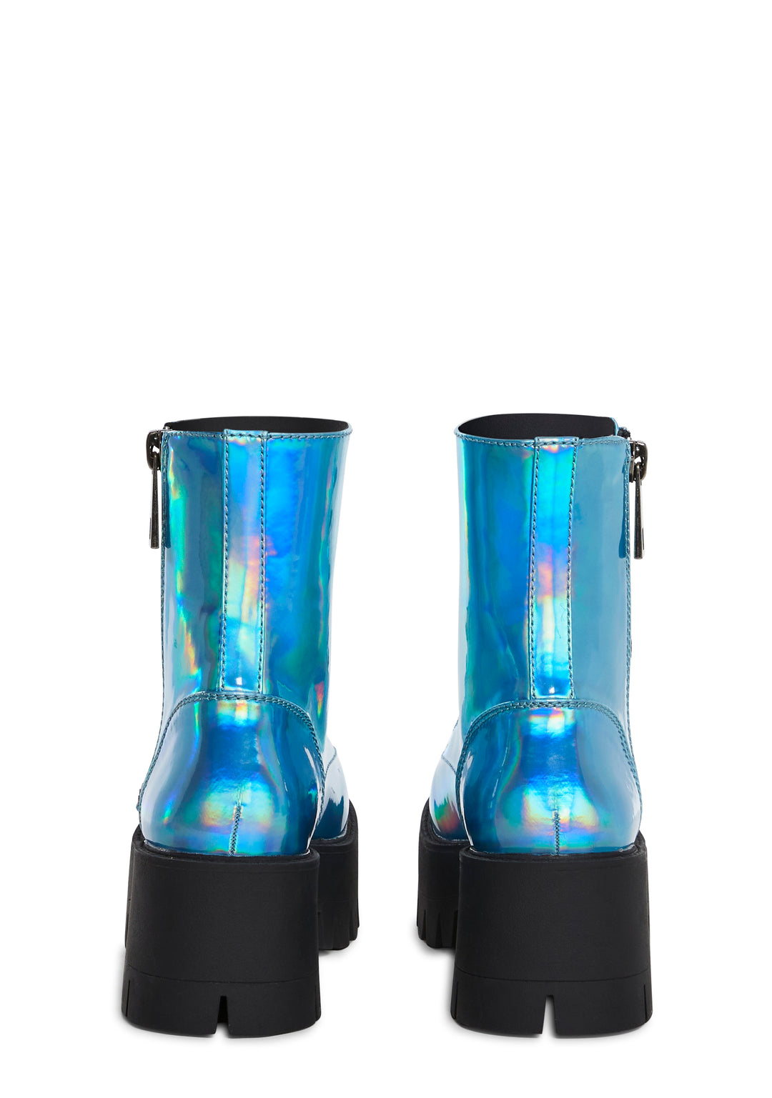 Metallic Holo Combat Boots Raves Current Mood - Blue - Image 4
