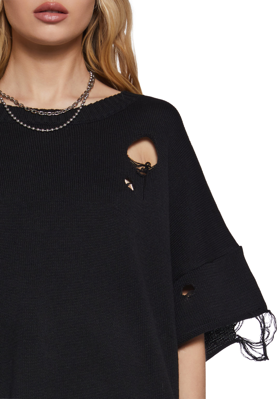 Unisex Oversized Distressed Sweater Shirt Darker Wavs - Black - Image 5