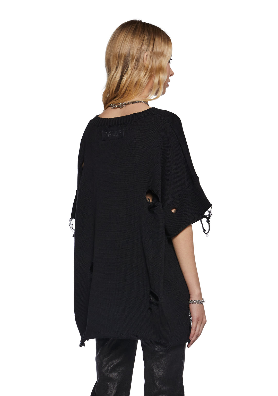 Unisex Oversized Distressed Sweater Shirt Darker Wavs - Black - Image 4