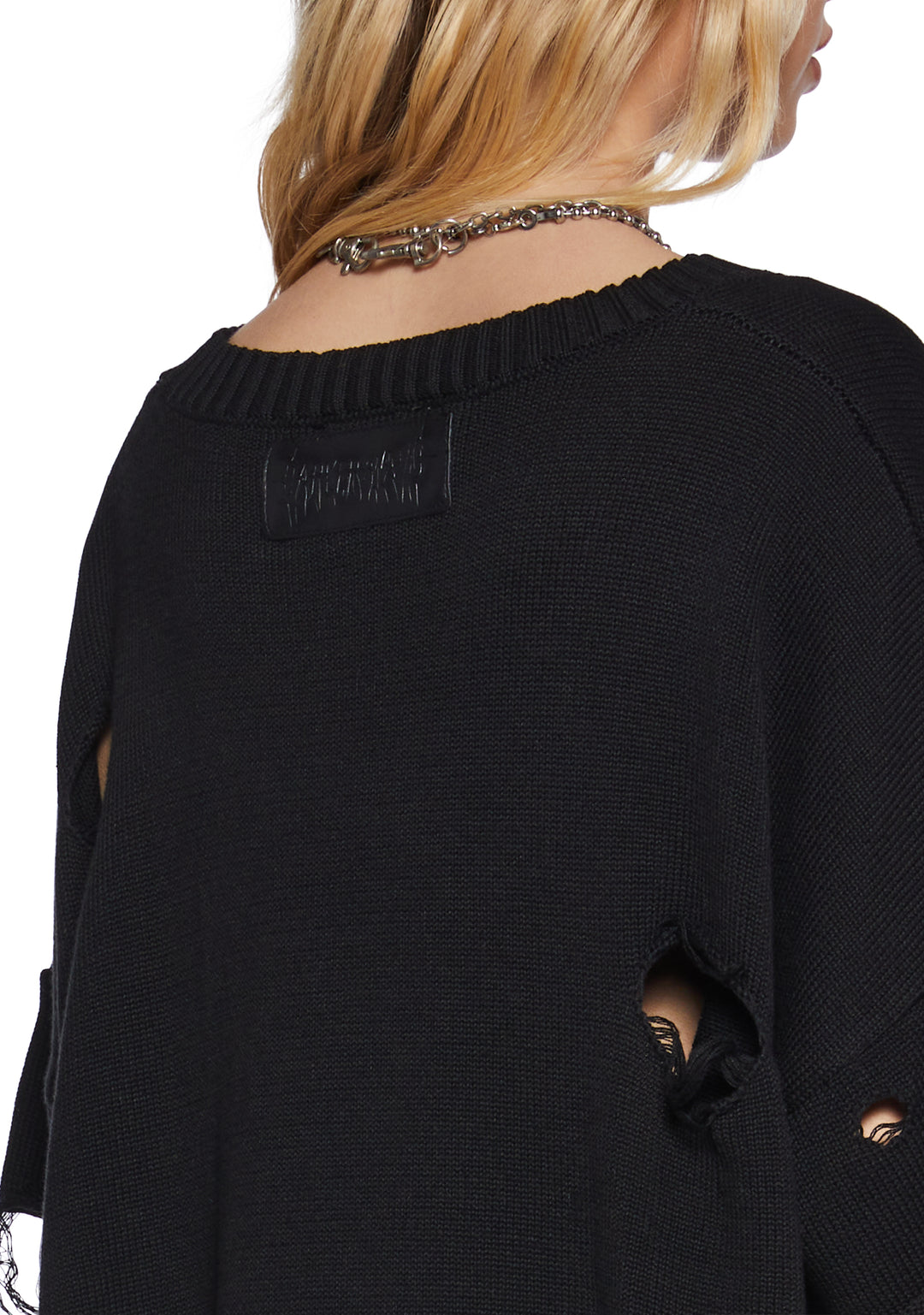 Unisex Oversized Distressed Sweater Shirt Darker Wavs - Black - Image 6