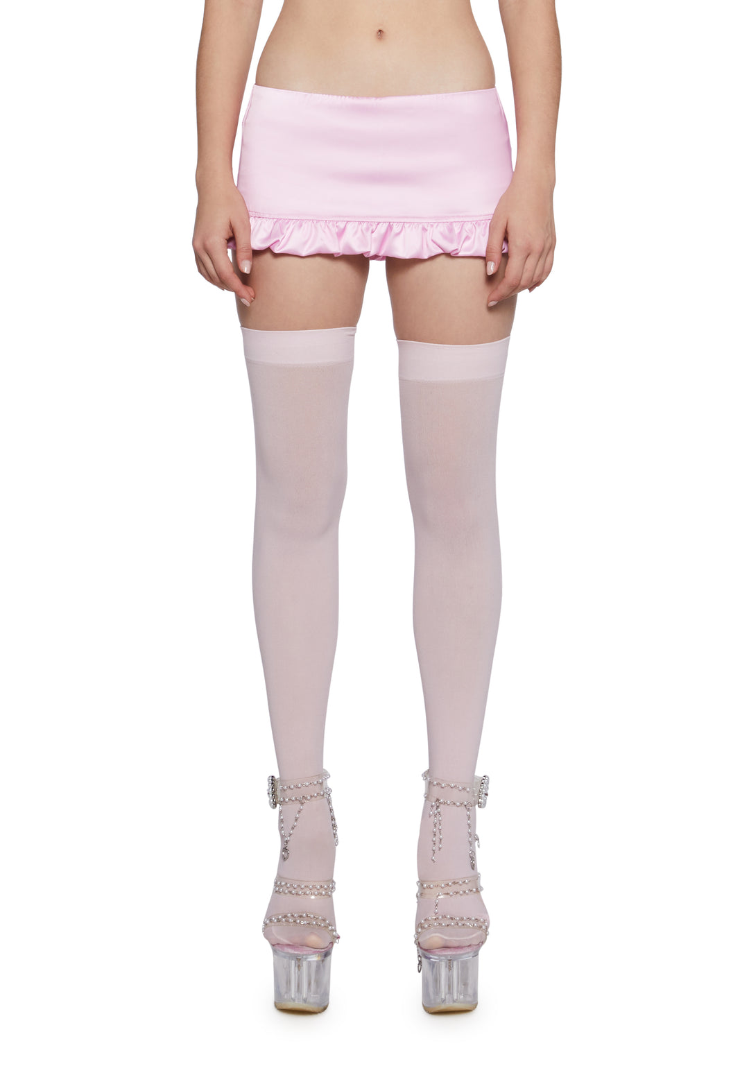 Womens Sexy Stretchy Satin Mini Skort Sugar Thrillz - Light Pink