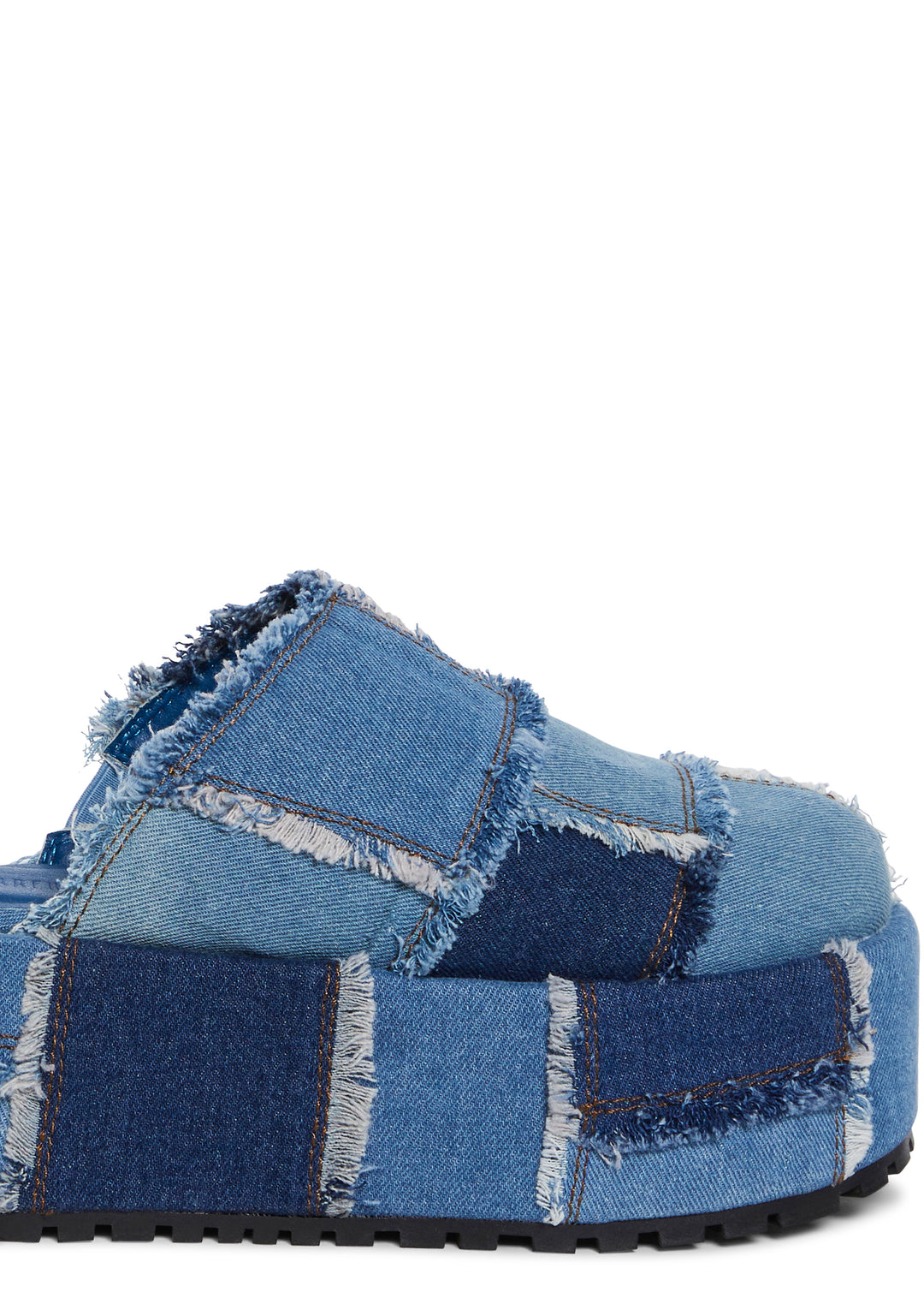 Denim Distressed Frayed Platform Clogs Current Mood - Blue - Image 2