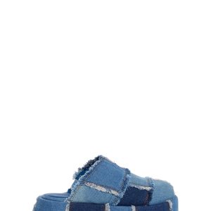 Denim Distressed Frayed Platform Clogs Current Mood - Blue