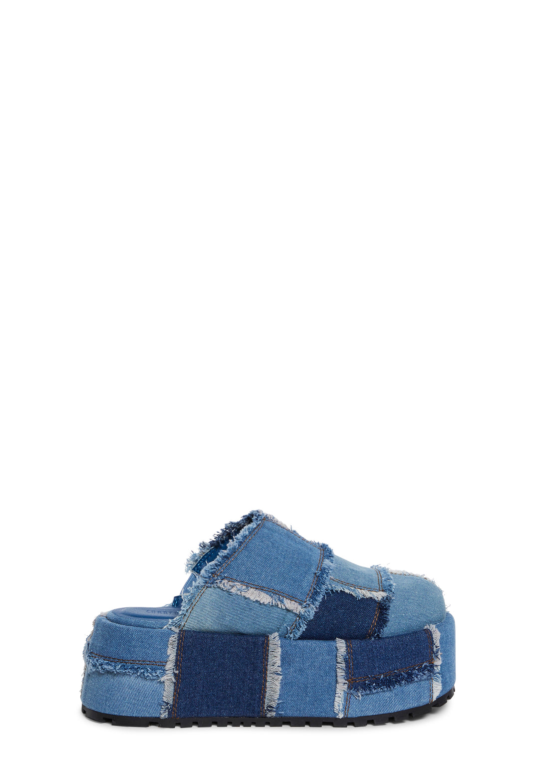 Denim Distressed Frayed Platform Clogs Current Mood - Blue