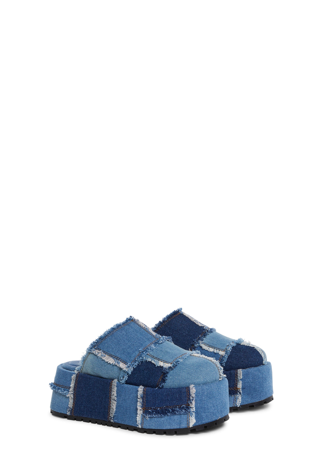 Denim Distressed Frayed Platform Clogs Current Mood - Blue - Image 3