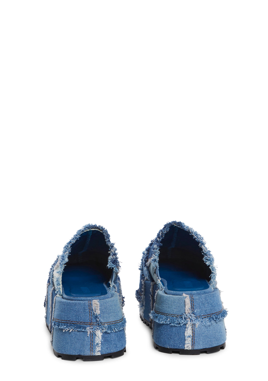 Denim Distressed Frayed Platform Clogs Current Mood - Blue - Image 4