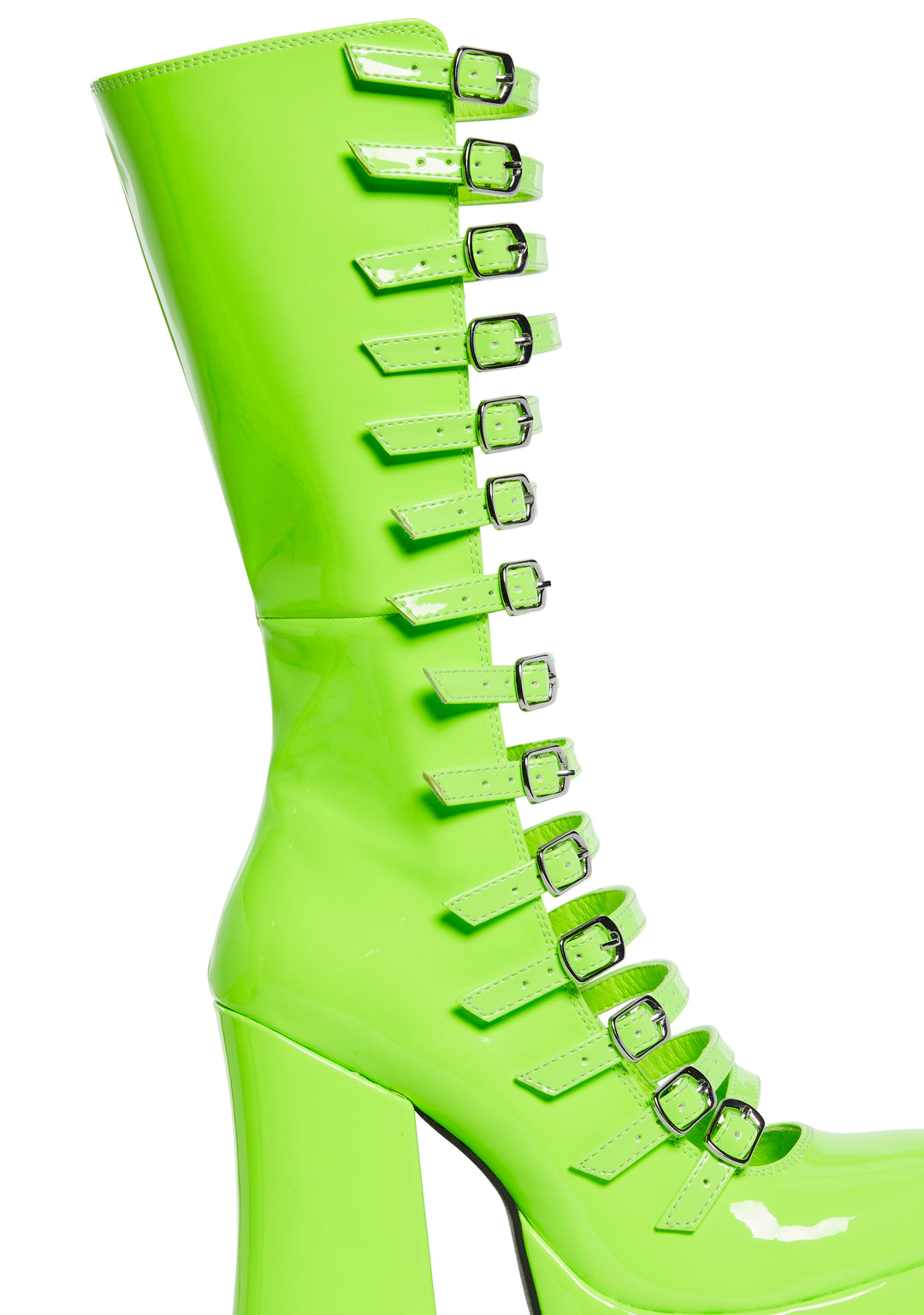 Patent Vegan Leather Buckle Zip Up Boots Current Mood - Green - Image 2