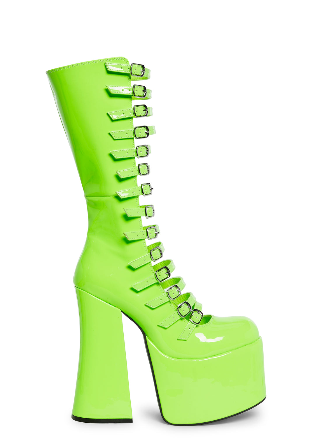 Patent Vegan Leather Buckle Zip Up Boots Current Mood - Green