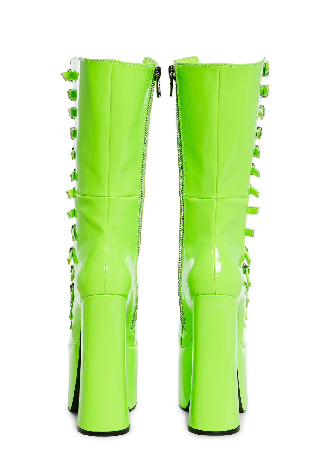 Patent Vegan Leather Buckle Zip Up Boots Current Mood - Green - Image 4