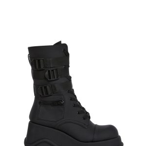 Womens Platform Wedge Boots With Buckles Current Mood - Black